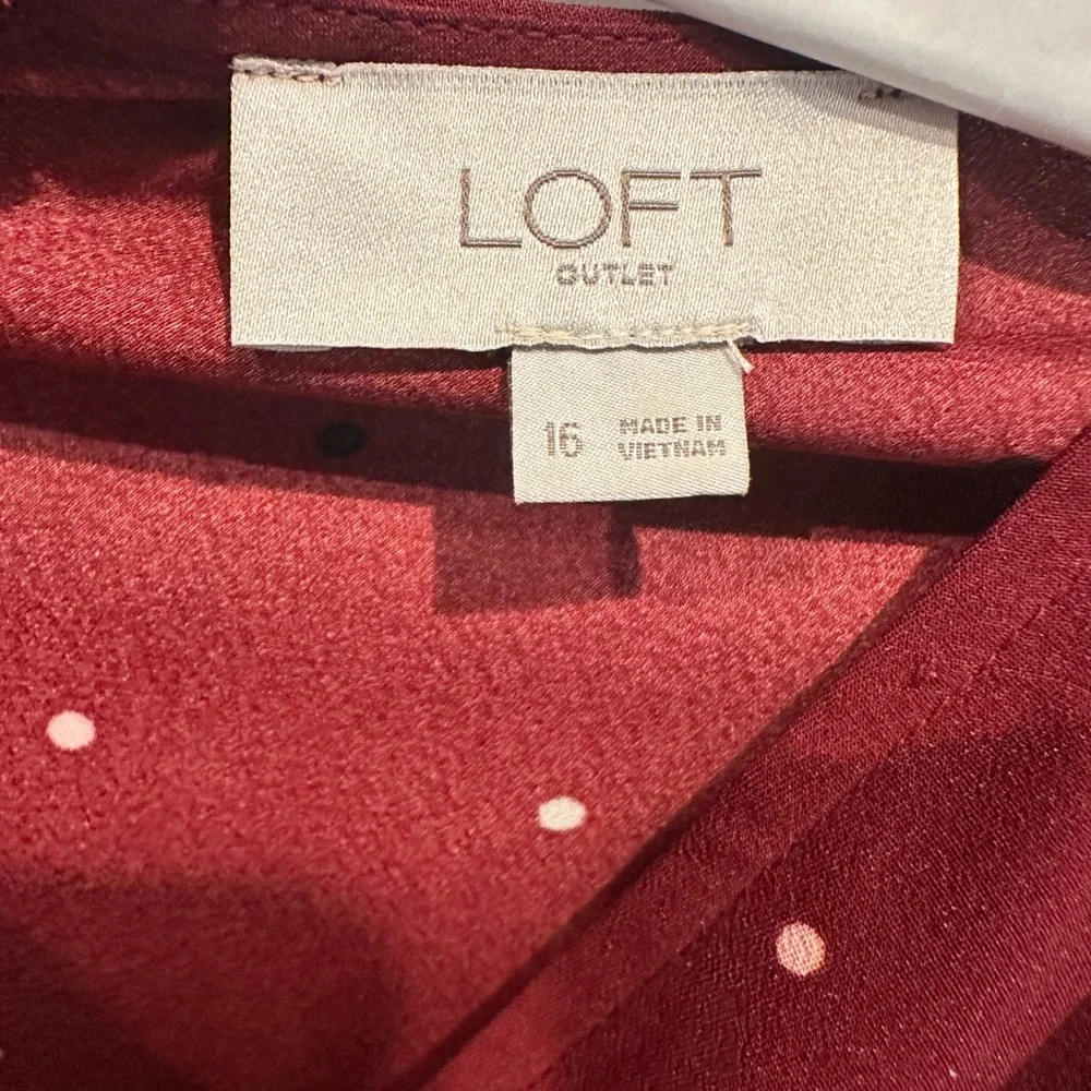 LOFT size 16 polka dot Burgundy Wrap Dress - Picture 3 of 5